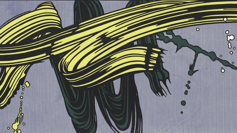 Painting on yellow and green brushstrokes